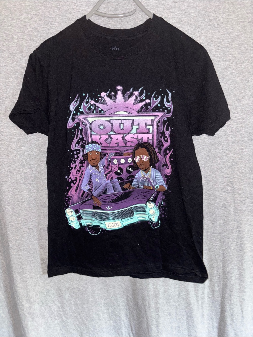 OutKast Black Short-Sleeve Graphic Tee with Purple Car Design
